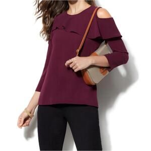 NEW IMAN Runway Chic Luxurious Ruffle Cold-Shoulder Top Size M